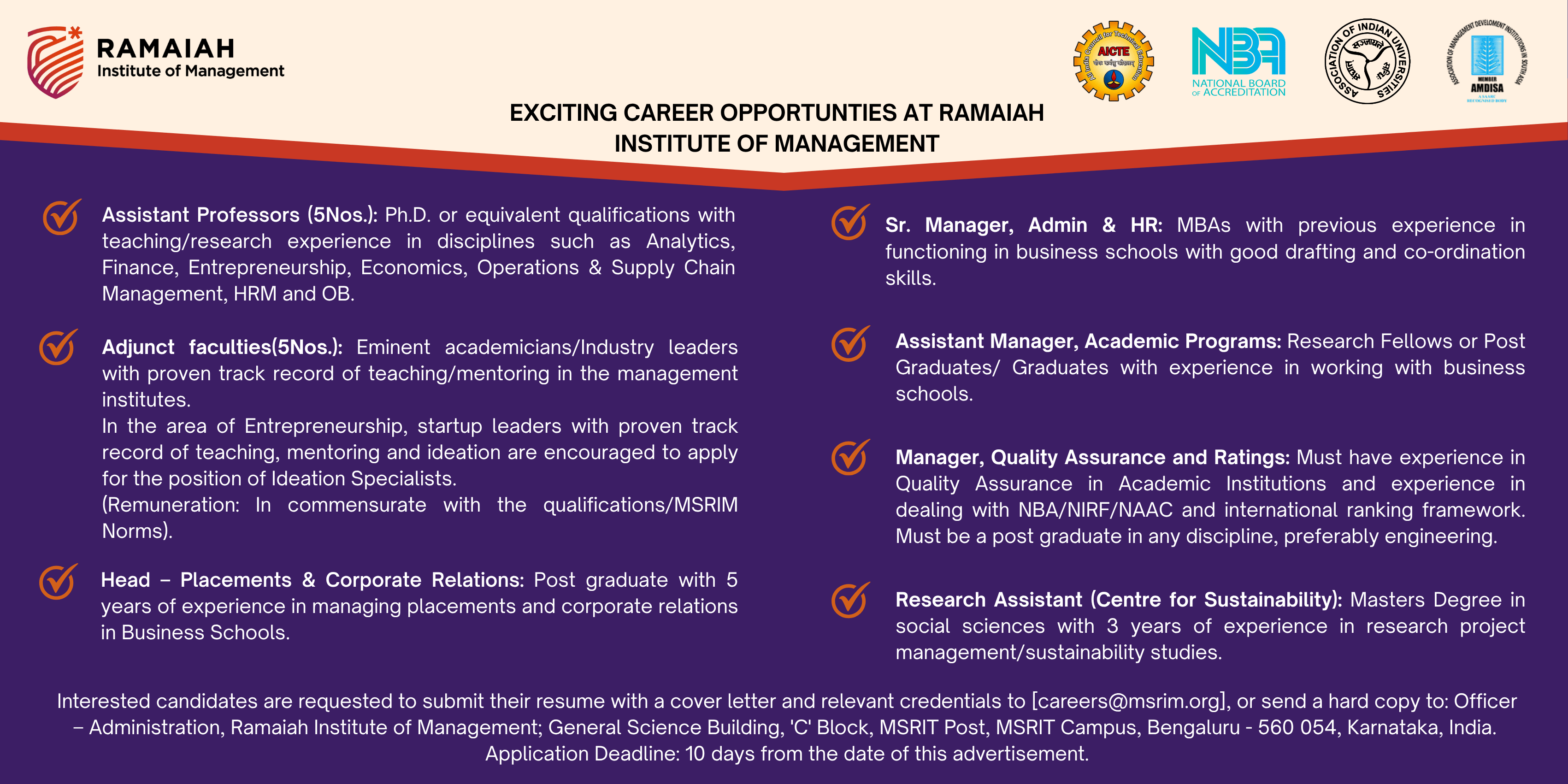 Exciting Career Opportunities at Ramaiah Institute of Management