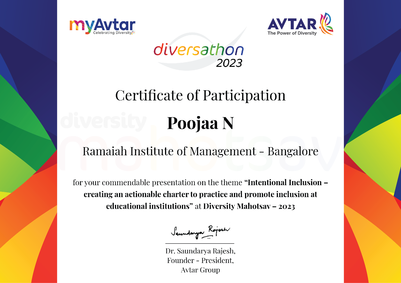 Students participation in DIVERSATHON 2023 event (virtual)